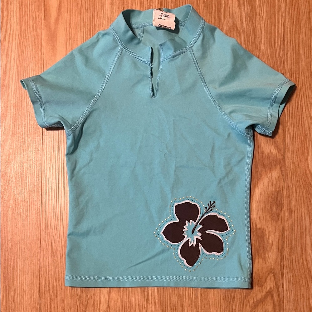 Raisins Short-Sleeve Rashguard with Hibiscus Graphic, size kids S